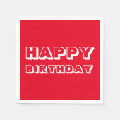 ハッピーバースデー、赤白モダンはっきりした紙 スタンダードカクテルナプキン (正面)