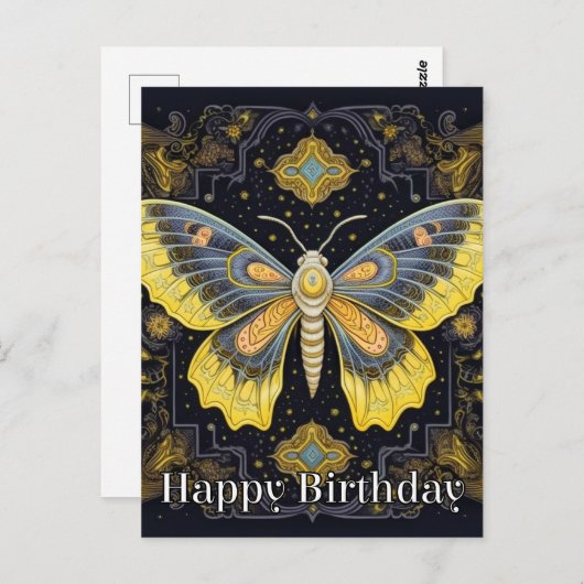 ハッピーバースデー 超抽象的な蝶のデザイン ポストカード (正面/裏面)