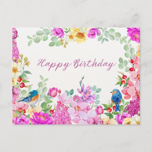 ハッピーバースデー 輝く水彩の花たち ポストカード (正面)