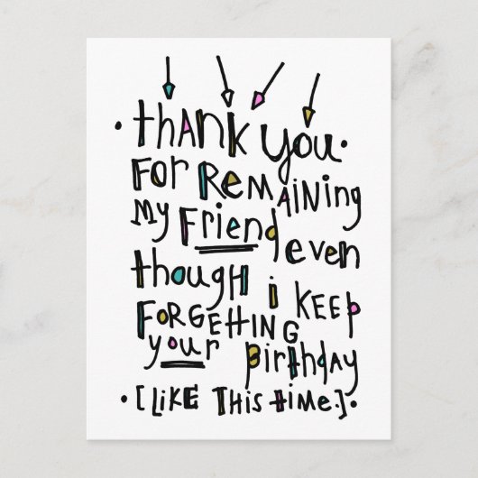 ハッピーバースデー(遅れ) ポストカード (正面)