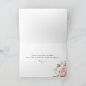 ハッピーバースデー|金ゴールドと赤面のピンクの花 カード (内部)