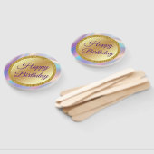 ハッピーバースデー、金ゴールド紫色ホログラフィスタイリッシュー ハンドファン (組立なし)