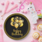 ハッピーバースデー、金ゴールド、黒 ペーパープレート (パーティー)