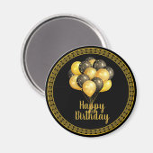 ハッピーバースデー、金ゴールド、黒 マグネット (正面/裏面)