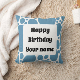 ハッピーバースデー、青いパターン クッション
