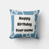 ハッピーバースデー、青いパターン クッション (正面)