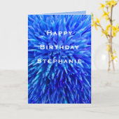 ハッピーバースデー、青い抽象芸術フローラ応答 カード (黄色い花)