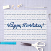 ハッピーバースデー!青い繰り返しパターン 薄葉紙 (クラフト)