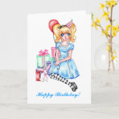 ハッピーバースデー（青）カード カード (黄色い花)