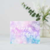 ハッピーバースデー!魅惑的な紫の《写真》ぼけ味きらめき ポストカード (スタンド正面)