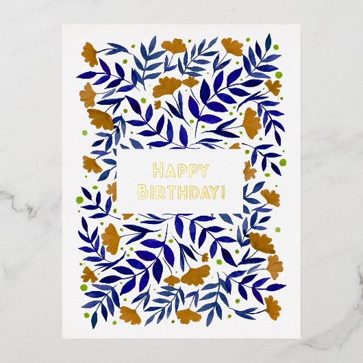 ハッピーバースデー!魔法の黄色い庭の花 箔シーズンポストカード (正面)