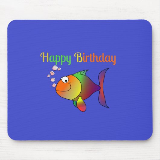 ハッピーバースデー、魚のテンプレート マウスパッド (正面)