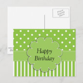 ハッピーバースデー - 黄緑と白のデザイン ポストカード (正面/裏面)