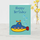 ハッピーバースデー – 黄色と青のおもちゃ潜水艦 カード (黄色い花)