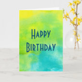 ハッピーバースデー(黄色と青の水色) カード (黄色い花)