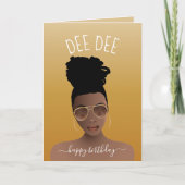 ハッピーバースデー、黒い女性とシェード金ゴールド黄色 カード (正面)