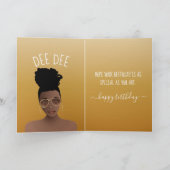 ハッピーバースデー、黒い女性とシェード金ゴールド黄色 カード (内部)