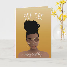 ハッピーバースデー、黒い女性とシェード金ゴールド黄色 カード