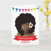 ハッピーバースデー、黒い女性と花カラフル、 カード (黄色い花)