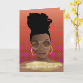 ハッピーバースデー!黒い女性と金ゴールドシェード カード (黄色い花)
