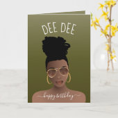 ハッピーバースデー、黒い女性とShades Olive Green カード (黄色い花)