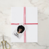 ハッピーバースデー!黒い女性ナチュラルヘア、バブルガム ギフトタグ (より糸付き)