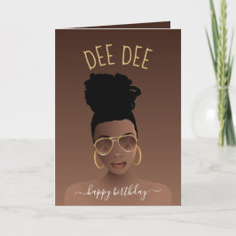 ハッピーバースデー、黒い女性(金ゴールドシェード、ブラウン) カード