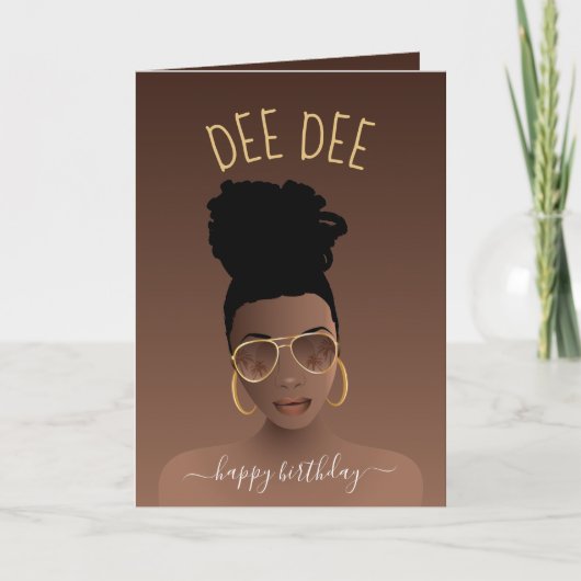 ハッピーバースデー、黒い女性(金ゴールドシェード、ブラウン) カード (正面)