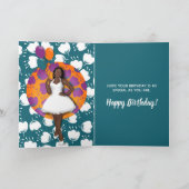 ハッピーバースデー!黒い女性、風船と花 カード (内部)