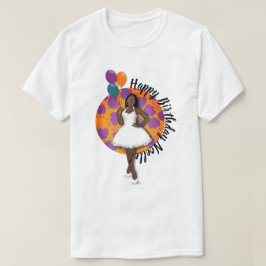 ハッピーバースデー!黒い女性、風船と花 Tシャツ