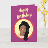 ハッピーバースデー!黒い女性、高いパフポニーテール カード (黄色い花)