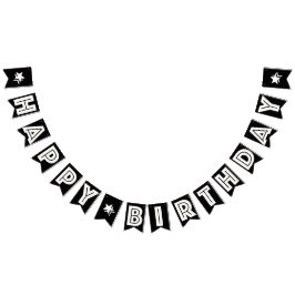ハッピーバースデー☆黒い背景の白い文字 バンティングフラッグ