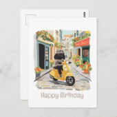 ハッピーバースデー 黒い落書き スクーターに乗る ポストカード (正面/裏面)