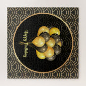 ハッピーバースデー、黒エレガント色、金ゴールド ジグソーパズル (横)