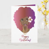 ハッピーバースデー!黒人女性アフカラフルロ花 カード (黄色い花)