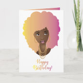 ハッピーバースデー!黒人女性カラフル天然毛 カード (正面)