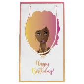 ハッピーバースデー!黒人女性カラフル天然毛 スモールペーパーバッグ (正面)