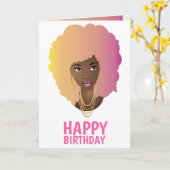 ハッピーバースデー!黒人女性カラフル髪 カード (黄色い花)