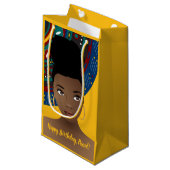 ハッピーバースデー!黒人女性トライバルインスパイア金ゴールド スモールペーパーバッグ (正面アングル)