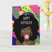ハッピーバースデー!黒人女性バブルガムカラフル、 カード (黄色い花)