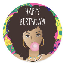 ハッピーバースデー!黒人女性バブルガムカラフル、