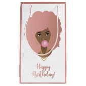 ハッピーバースデー!黒人女性ピンクアフロ，バブルガム スモールペーパーバッグ (正面)