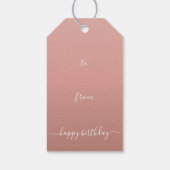 ハッピーバースデー、黒人女性金ゴールドシェード赤面ピンク ギフトタグ (裏面)