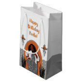 ハッピーバースデー!黒人女性、オレンジとグレー スモールペーパーバッグ (裏面アングル)