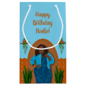 ハッピーバースデー!黒人女性、オレンジとブルー スモールペーパーバッグ (裏面)