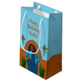 ハッピーバースデー!黒人女性、オレンジとブルー スモールペーパーバッグ (裏面アングル)