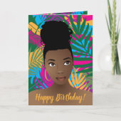 ハッピーバースデー!黒人女性，トロピカルカラフル的 カード (正面)