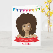 ハッピーバースデー、黒人女性、バナカラフルー カード (黄色い花)