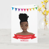 ハッピーバースデー、黒人女性、バナカラフルー カード (黄色い花)