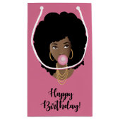 ハッピーバースデー!黒人女性，バブルガム，ピンク スモールペーパーバッグ (裏面)